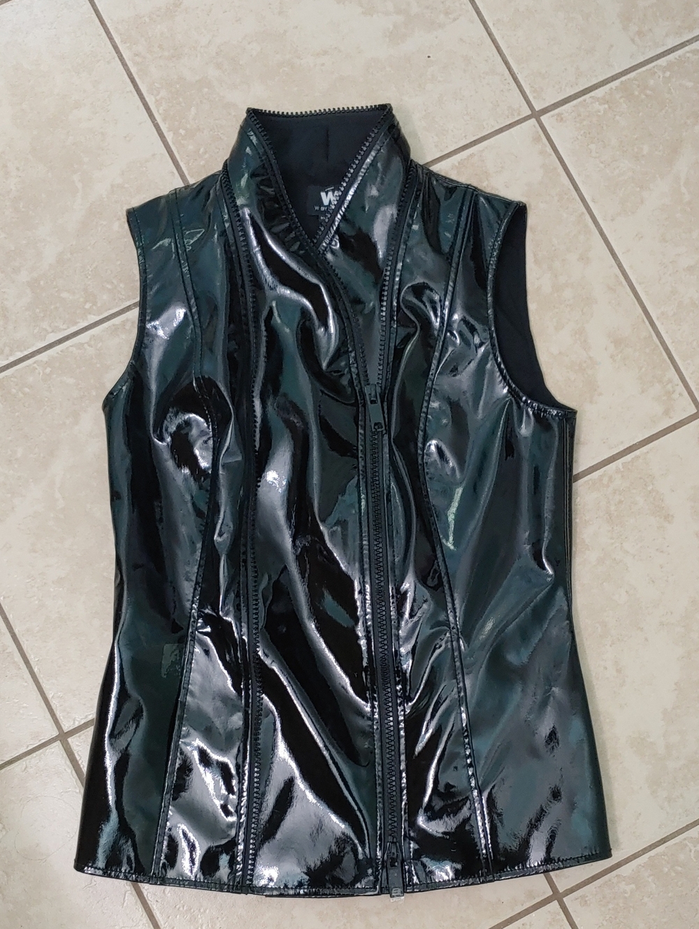 WORTH Vest Black Patent Leather Faux Shiny Moto Zip Women's Size 4